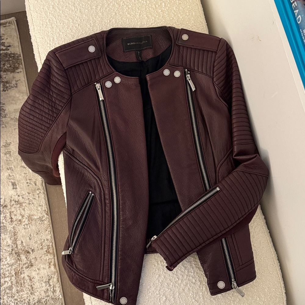 BCBG Burgundy Leather Jacket